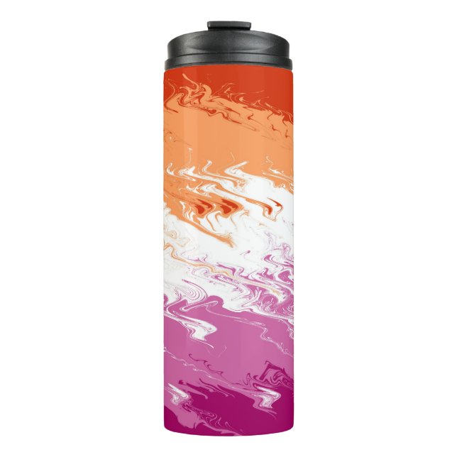 Squiggly Trippy Groovy Abstract Lesbian Pride Flag Thermal Tumbler (Front)