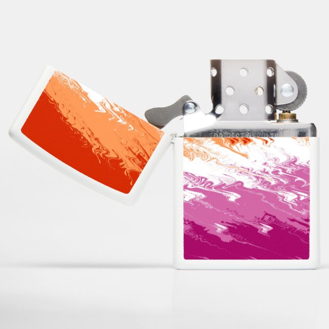 Squiggly Trippy Groovy Abstract Lesbian Pride Flag Zippo Lighter (Opened)
