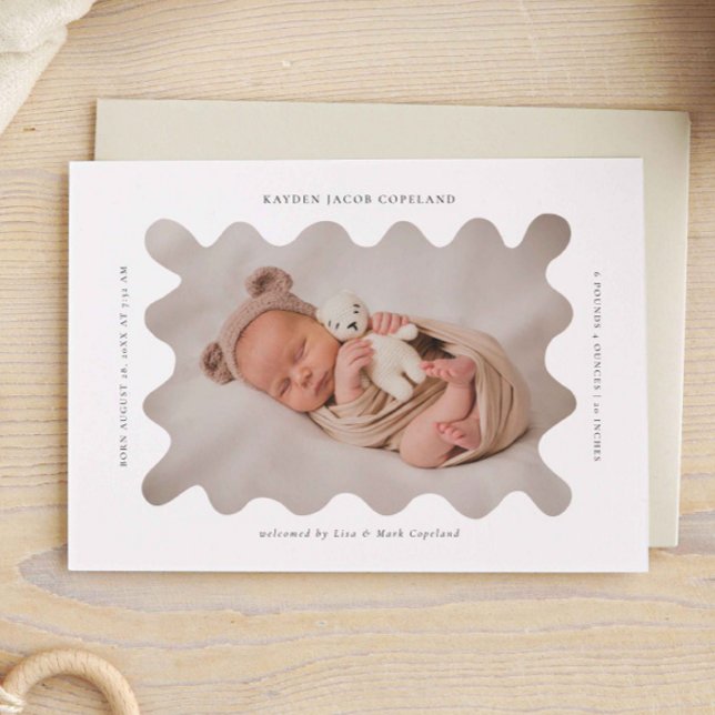 Squiggly Wavy Frame Birth Announcement Photo (Creator Uploaded)