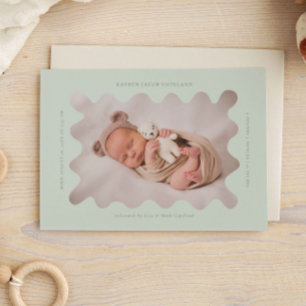 Squiggly Wavy Green Frame Birth Announcement Photo