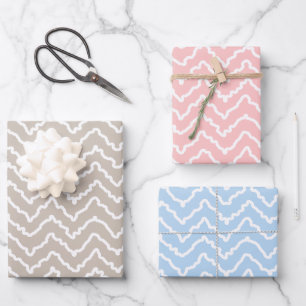 Squiggly White Chevron On Pink Beige And Blue Wrapping Paper Sheets