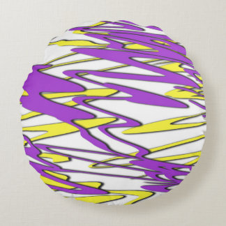 Squiggly Yellow and Purple Combo Round Pillow