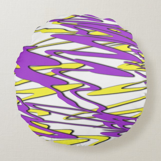 Squiggly Yellow and Purple Combo Round Pillow (Front)