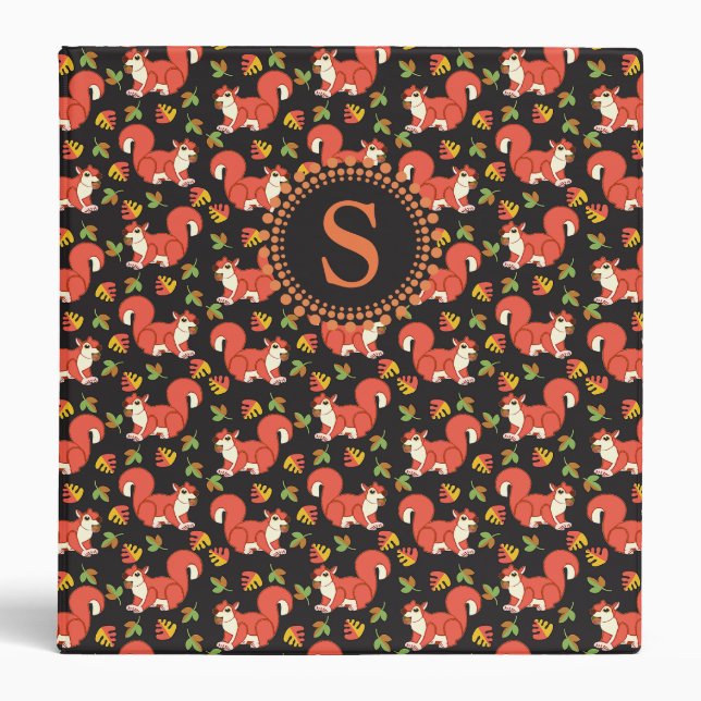 Squirrel and Autumn Leaf Pattern Monogram 3 Ring Binder (Front)