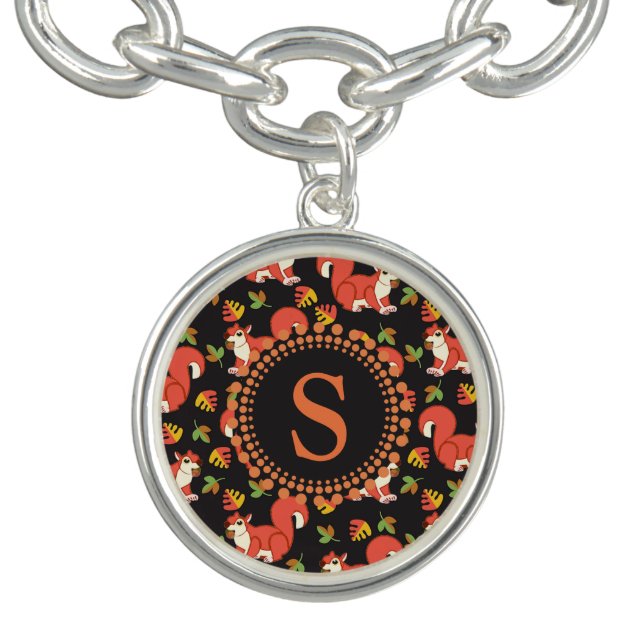 Squirrel and Autumn Leaf Pattern Monogram Bracelet (Design)