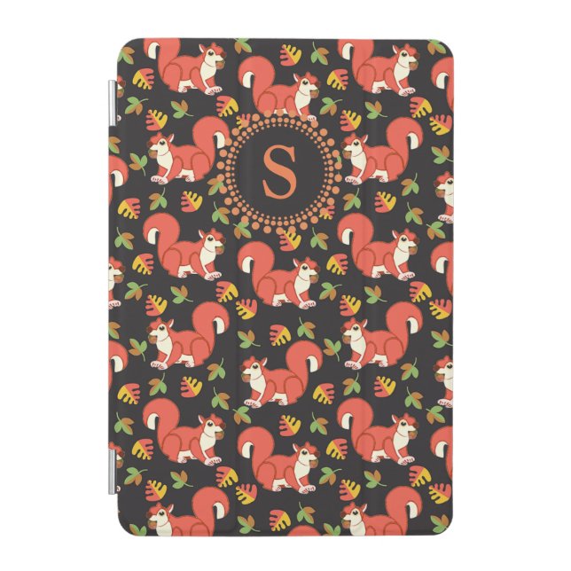 Squirrel and Autumn Leaf Pattern Monogram iPad Mini Cover (Front)