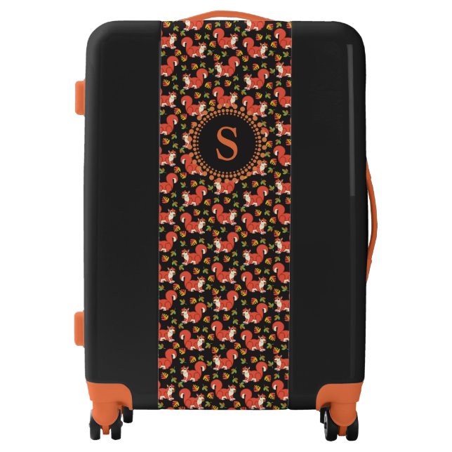 Squirrel and Autumn Leaf Pattern Monogram Luggage (Front)
