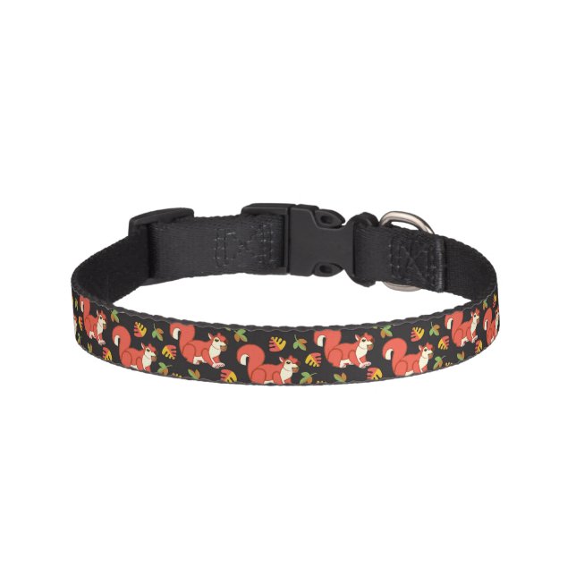 Squirrel and Autumn Leaf Pattern Pet Collar (Front)