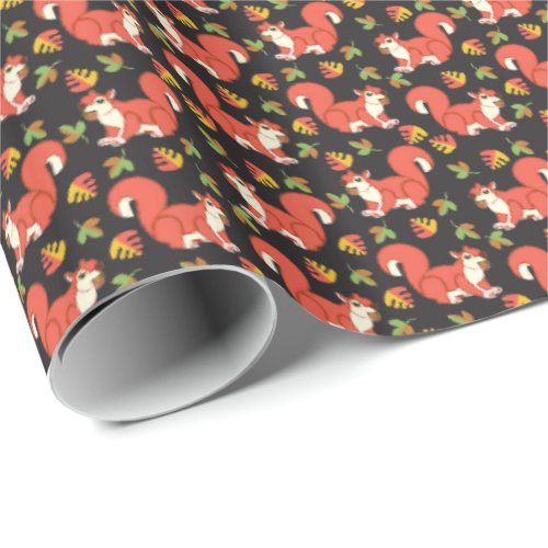 Squirrel and Autumn Leaf Pattern Wrapping Paper