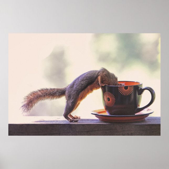 Squirrel and Coffee Cup Poster (Front)