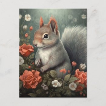Squirrel And Flowers Postcard by angelandspot at Zazzle