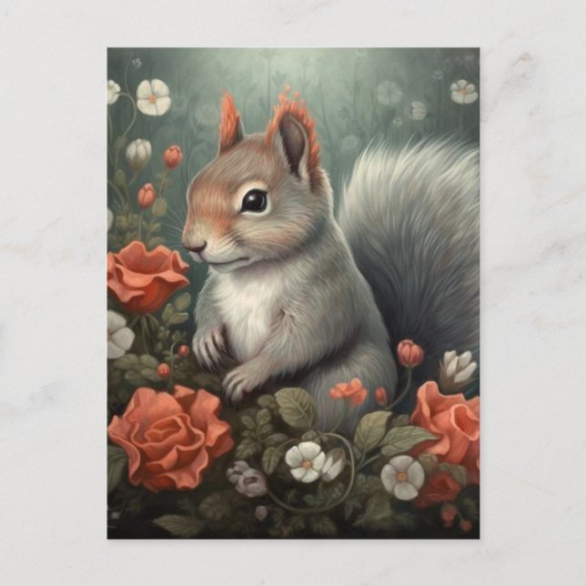 Squirrel and Flowers Postcard (Front)