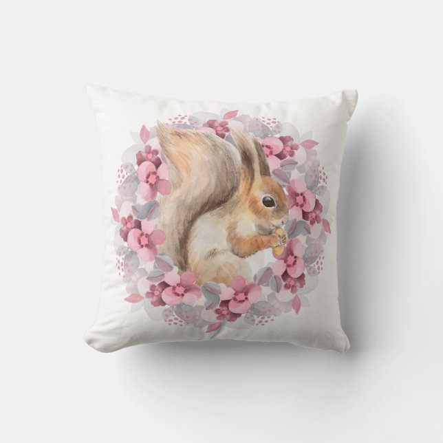 Squirrel and flowers throw pillow (Front)