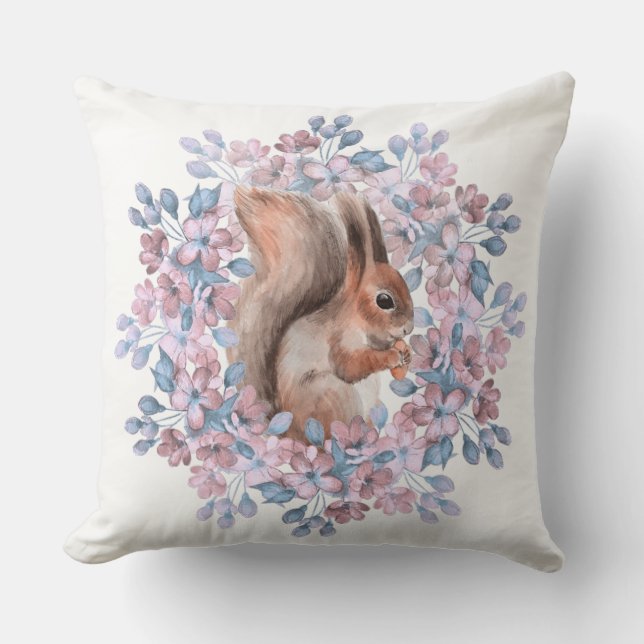 Squirrel and flowers throw pillow (Front)