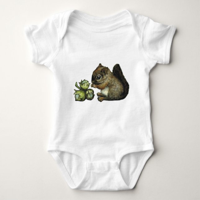 Squirrel and hazelnuts baby bodysuit (Front)