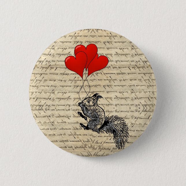 Squirrel and heart balloons button (Front)