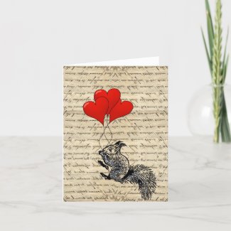 Squirrel and heart balloons card