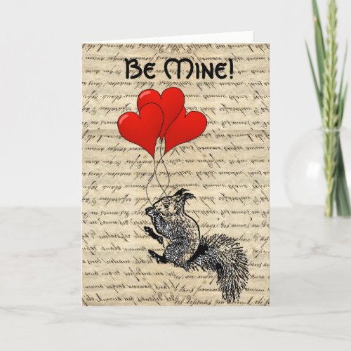 Squirrel and heart balloons holiday card