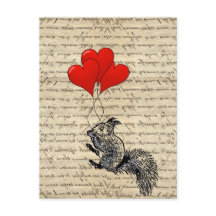 Squirrel and heart balloons