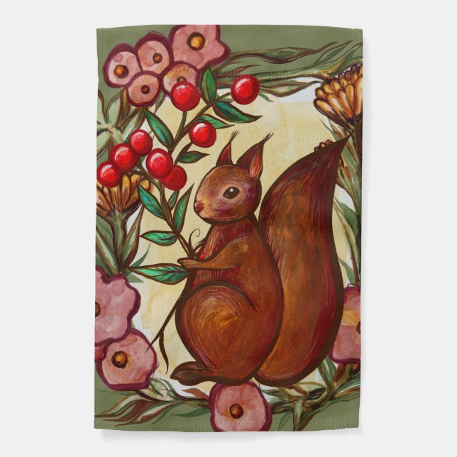 Squirrel and Holly winter Red Squirrels            Garden Flag (Front)
