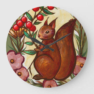 Squirrel and Holly winter Red Squirrels            Large Clock
