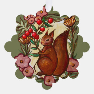 Squirrel and Holly winter Red Squirrels            Ornament Card