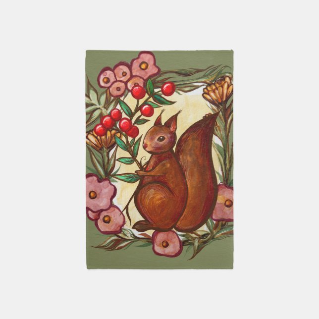 Squirrel and Holly winter Red Squirrels            Outdoor Rug (Front (Vertical))