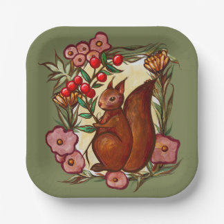 Squirrel and Holly winter Red Squirrels Paper Plates