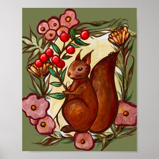 Squirrel and Holly winter Red Squirrels            Poster (Front)