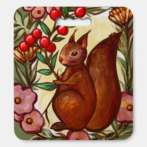 Squirrel and Holly winter Red Squirrels            Seat Cushion