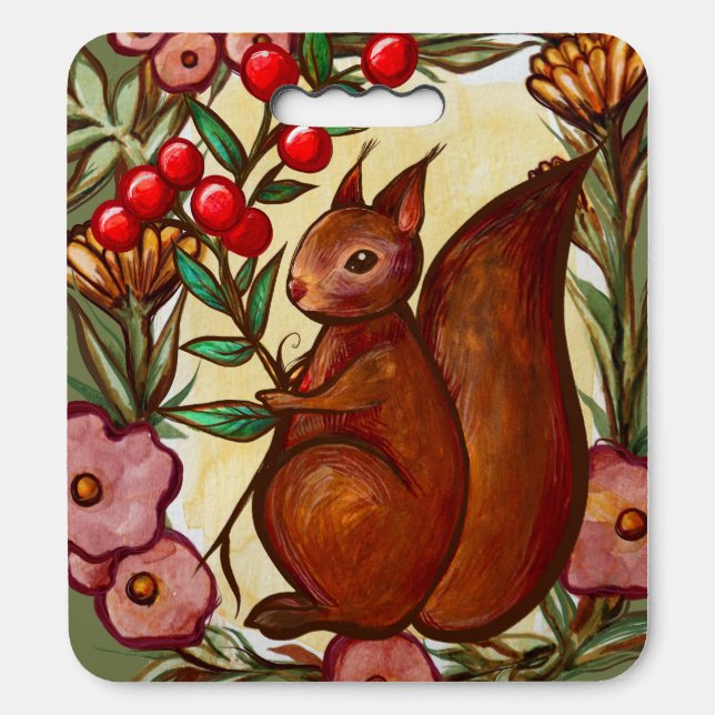 Squirrel and Holly winter Red Squirrels            Seat Cushion (Front Vertical)