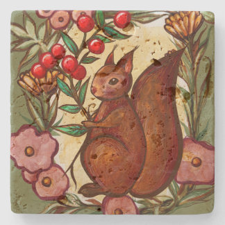Squirrel and Holly winter Red Squirrels            Stone Coaster
