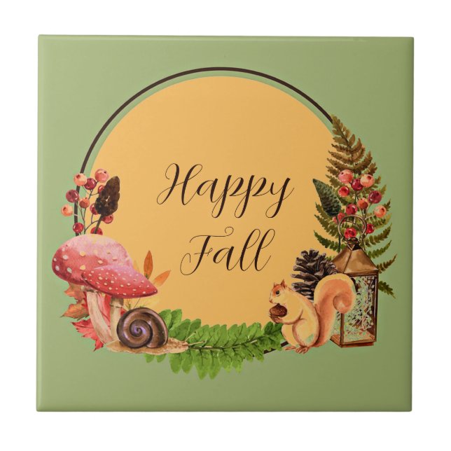 Squirrel and nature with customizable text  ceramic tile (Front)