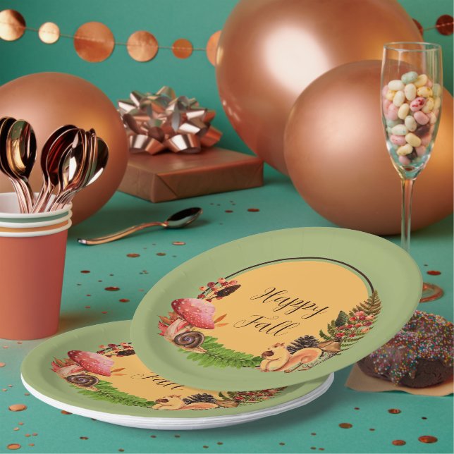 Squirrel and nature with customizable text  paper plates (Multi)