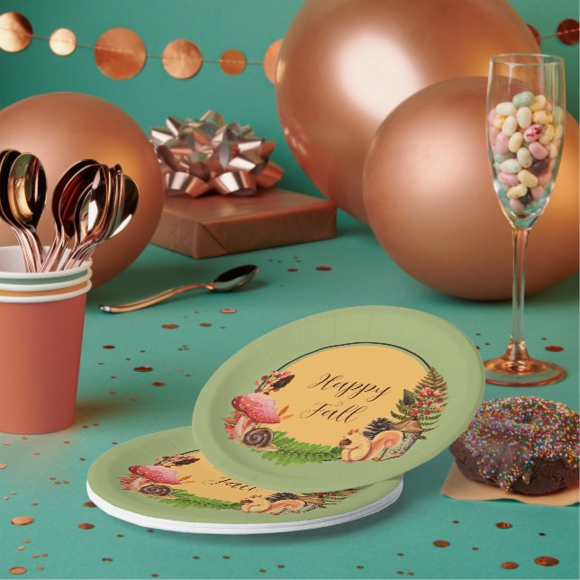 Squirrel and nature with customizable text  paper plates (Multi)
