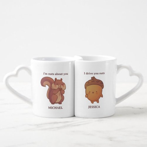 Squirrel and Nuts Cute Couple Funny Valentines Day Coffee Mug Set
