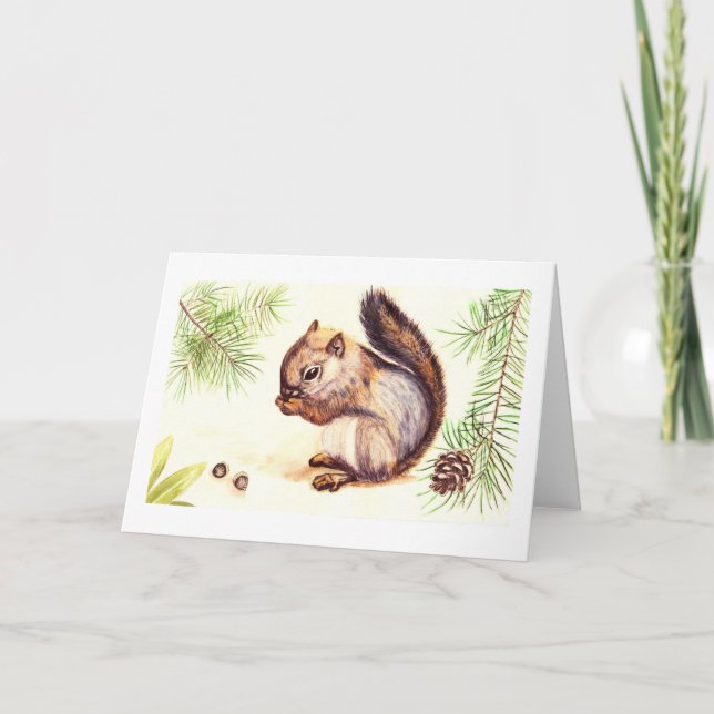 Squirrel and Nuts watercolor greetings Card (Front)