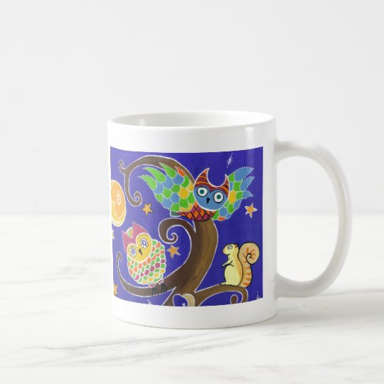 squirrel and owls coffee mug
