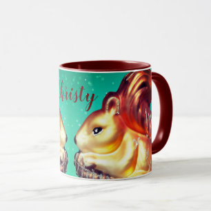 Squirrel and pinecone vintage fall winter mug