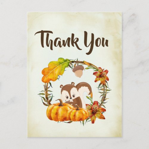 Squirrel and Pumpkins Fall Rustic Thank You Postcard