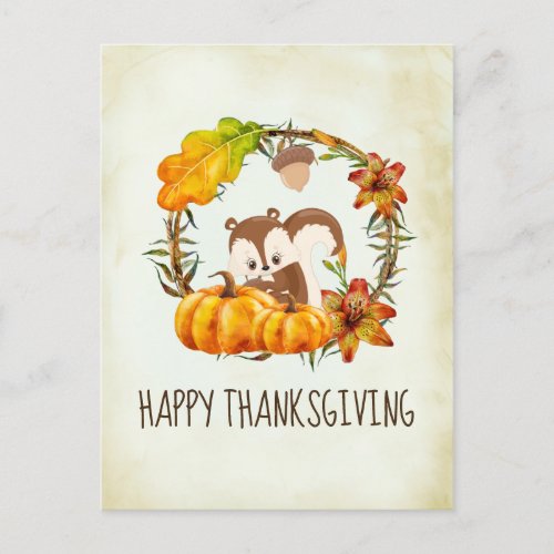 Squirrel and Pumpkins Happy Thanksgiving Holiday Postcard