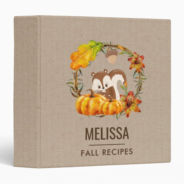 Squirrel and Pumpkins Rustic Wreath 3 Ring Binder (Front/Spine)