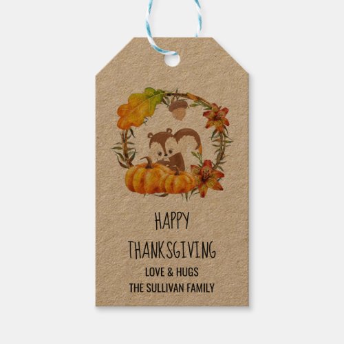 Squirrel and Pumpkins Rustic Wreath Gift Tags