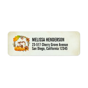 Squirrel and Pumpkins Rustic Wreath Label