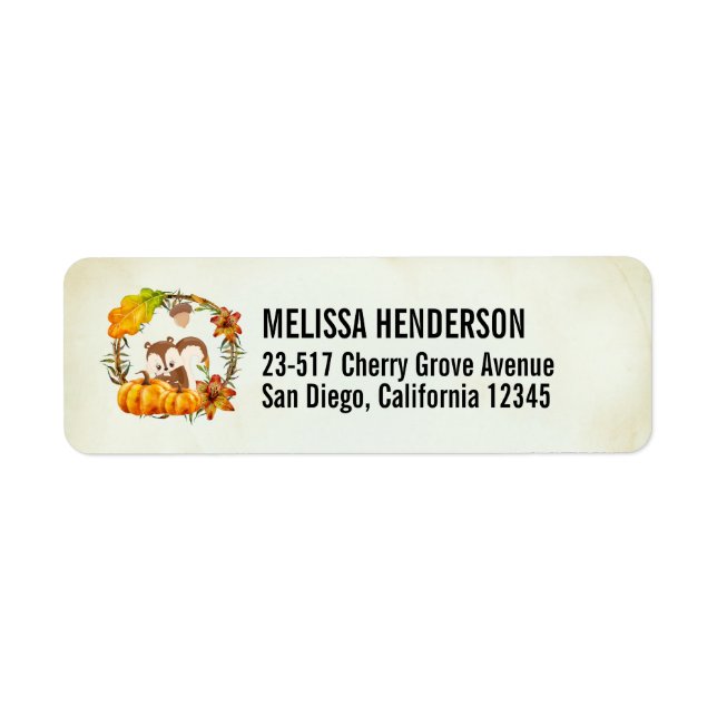 Squirrel and Pumpkins Rustic Wreath Label (Front)