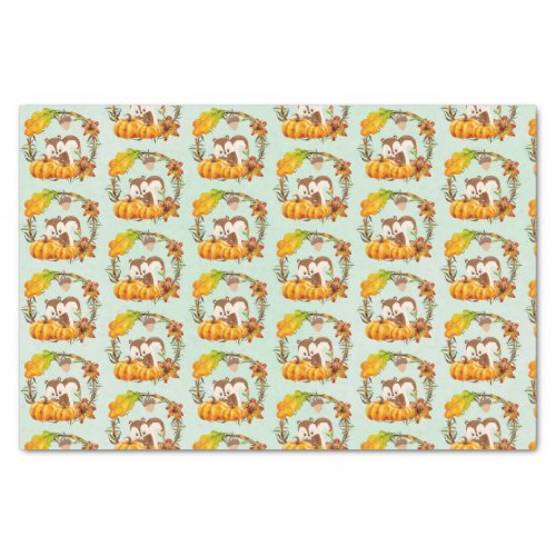 Squirrel and Pumpkins Rustic Wreath Pattern Tissue Paper