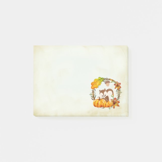 Squirrel and Pumpkins Rustic Wreath Post-it Notes (Front)