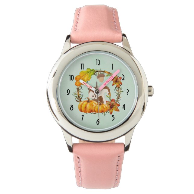 Squirrel and Pumpkins Rustic Wreath Watch (Front)