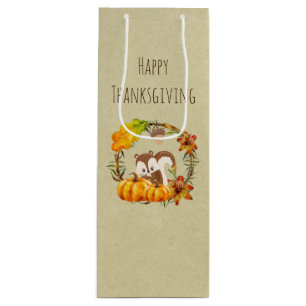 Squirrel and Pumpkins Rustic Wreath Wine Gift Bag