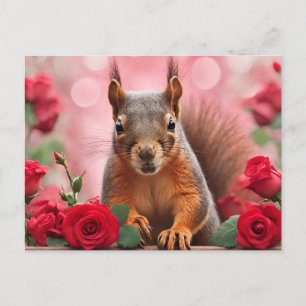 Squirrel and Red Roses Postcard